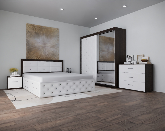 Dormitor Nemira New Wenge&Alb Tapitat 2 Usi cu Oglinda [1]