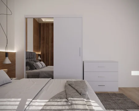 Dormitor Regal Tapitat Gri 2 Usi Alb cu Oglinda [5]