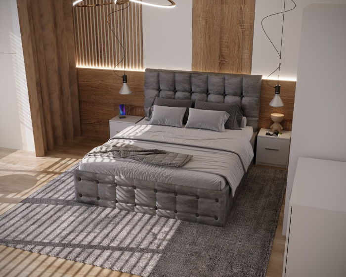 Dormitor Regal Tapitat Gri 2 Usi Alb cu Oglinda [5]