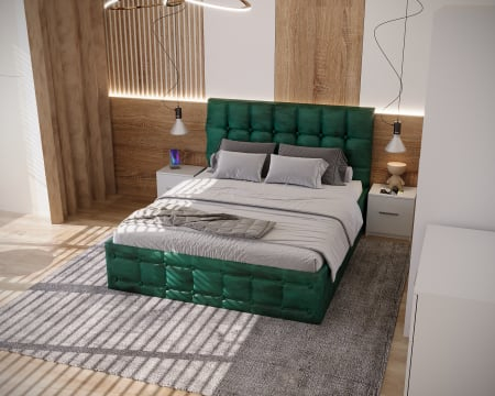 Dormitor Regal Tapitat Verde 2 Usi Alb cu Oglinda [4]