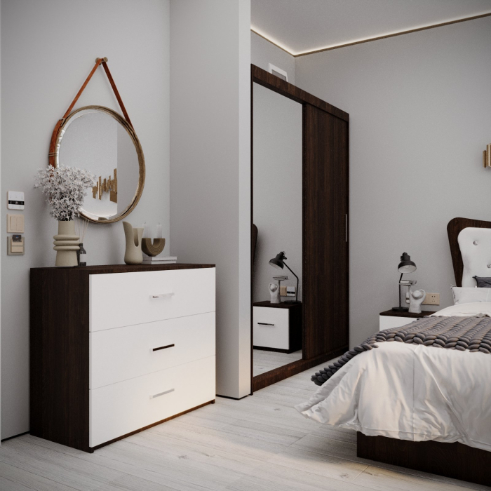 Dormitor Vista Tapitat  2 Usi cu Oglinda Wenge&Alb [3]