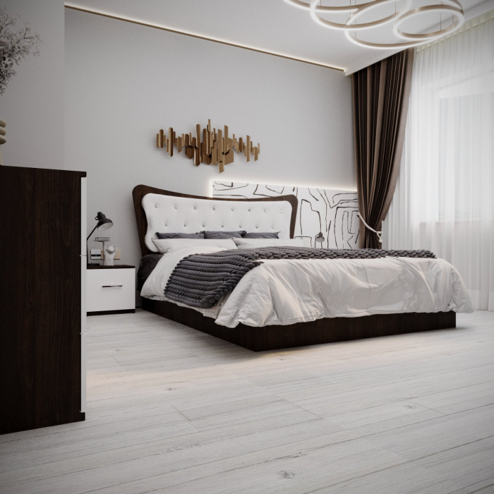 Dormitor Vista Tapitat  2 Usi cu Oglinda Wenge&Alb [2]