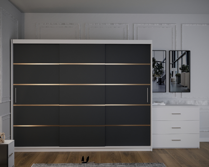 Dormitor Vista Tapitat Alb&Gri Antracit Dressing 3 usi 250x200 [3]