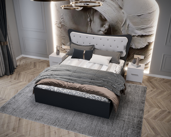 Dormitor Vista Tapitat Alb&Gri Antracit Dressing 3 usi cu Oglinda 250x200 [5]