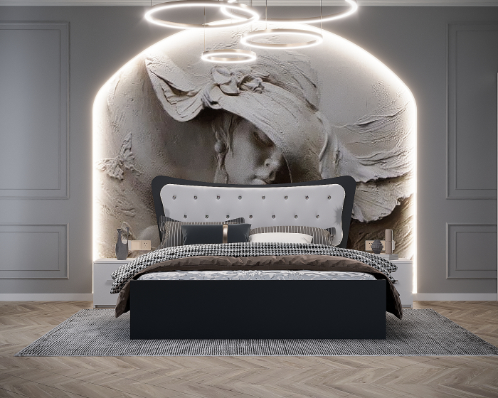 Dormitor Vista Tapitat Alb&Gri Antracit Dressing 3 usi cu Oglinda 250x200 [2]