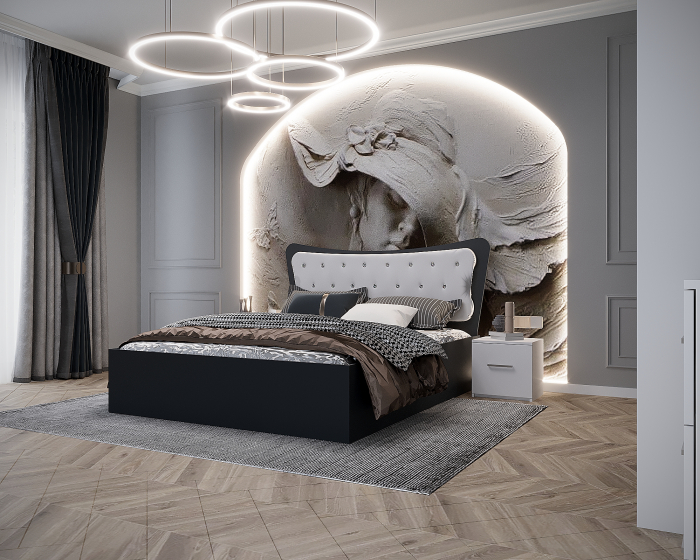 Dormitor Vista Tapitat Alb&Gri Antracit Dressing 3 usi cu Oglinda 250x200 [4]