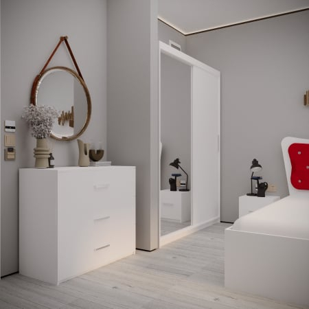 Dormitor Vista Tapitat Alb&Rosu 2 usi cu Oglinda [3]