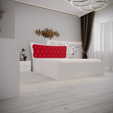 Dormitor Vista Tapitat Alb&Rosu 2 usi cu Oglinda [4]