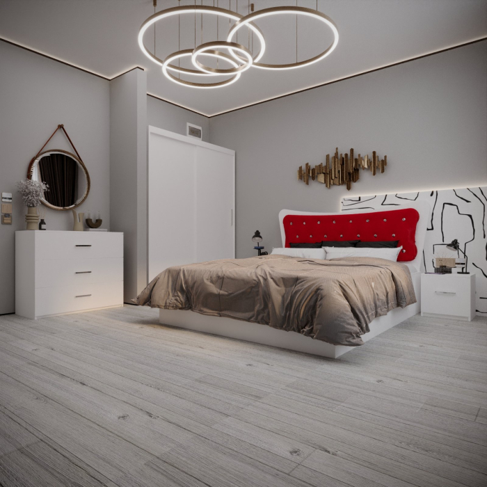 Dormitor Vista Tapitat Alb&Rosu [1]