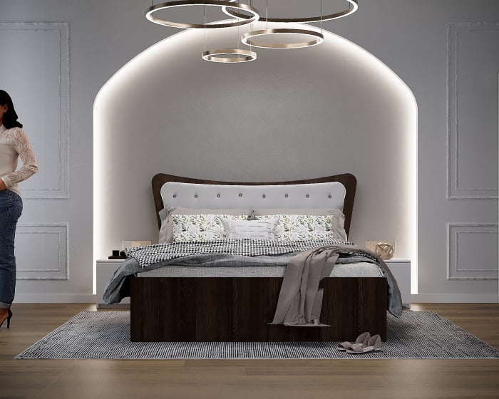 Dormitor Vista Tapitat Wenge&Alb Dressing 3 usi cu Oglinda 250x200 [2]