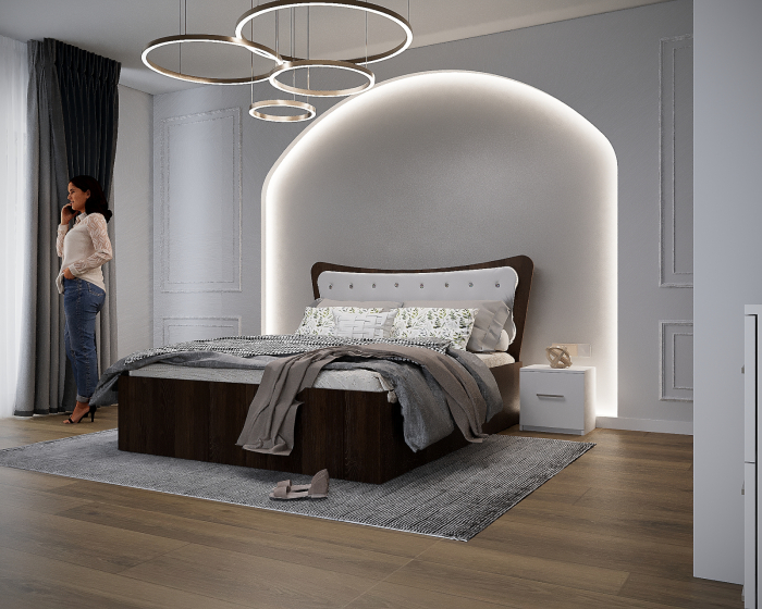 Dormitor Vista Tapitat Wenge&Alb Dressing 3 usi cu Oglinda 250x200 [4]