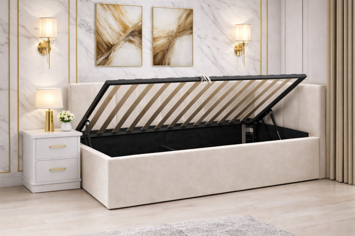 Pat Tapitat Bubu cu Somiera Rabatabila si Lada de depozitare [2]