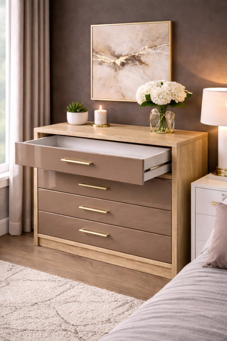 Set Dormitor din MDF lucios ZOE cu Somiera rabatabila si lada, dressing 150x200 [3]