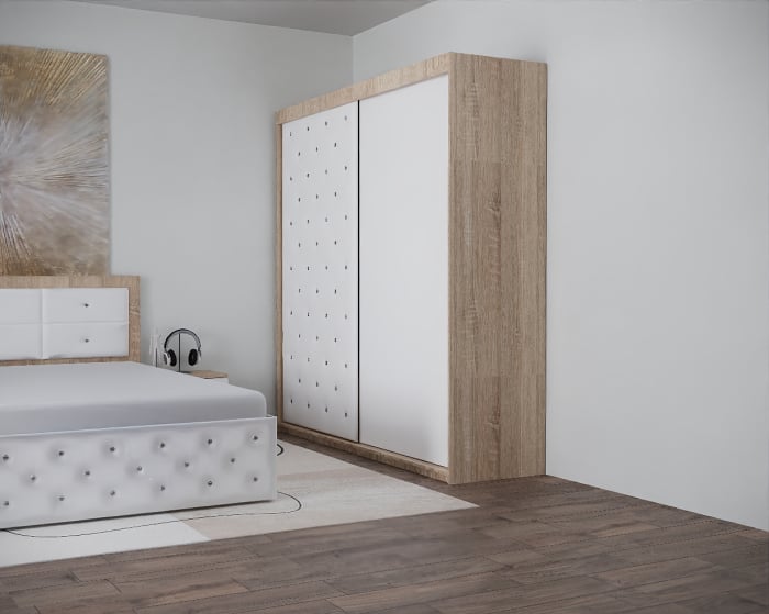 Set Pat Nemira New Tapitat cu Noptiere si Dressing Sonoma&Alb [3]