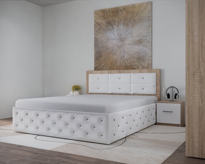 Set Pat Nemira New Tapitat cu Noptiere si Dressing Sonoma&Alb [4]