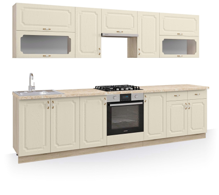 Seturi Mobila Bucatarie - Bucatarie Dina 3.0, MDF, Crem 300x60x200 cm