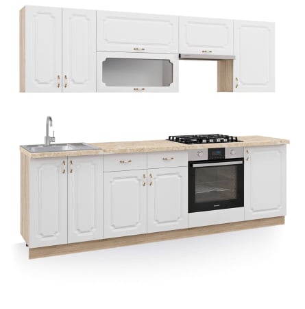 Seturi Mobila Bucatarie - Bucatarie Dona, Alb/Sonoma,MDF, 250 x 60 x 200 cm