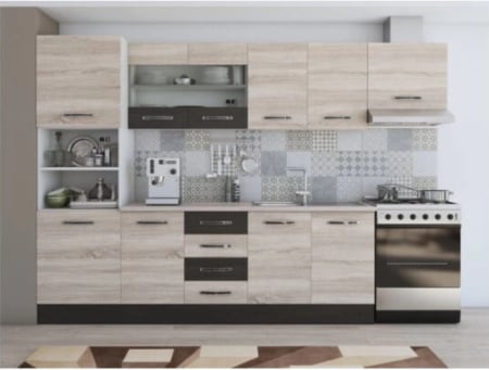 Seturi Mobila Bucatarie - Bucatarie Karina  Alb&Sonoma&Wenge 2.8m