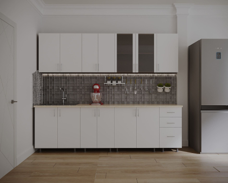 Seturi Mobila Bucatarie - Bucatarie Lana 2.6, PAL, Blat termorezistent, Alb/Wenge, 260 x 60 x 200 cm