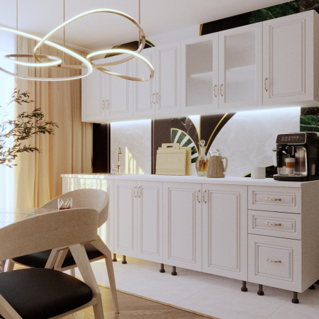 Bucatarie Liusa, MDF, Blat termorezistent, Alb mat, 260x60x200 cm [2]