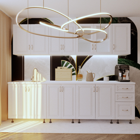 Seturi Mobila Bucatarie - Bucatarie Liusa, MDF, Blat termorezistent, Alb mat, 260x60x200 cm