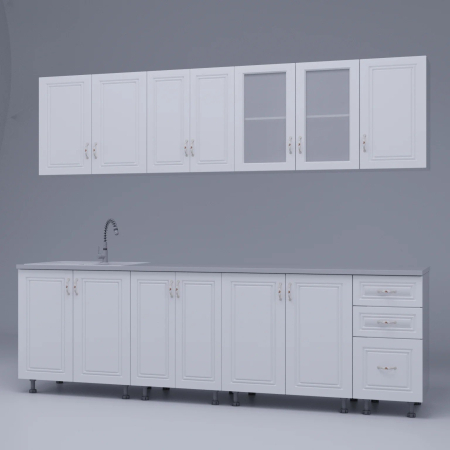 Bucatarie Liusa, MDF, Blat termorezistent, Alb mat, 260x60x200 cm [3]