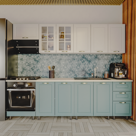 Seturi Mobila Bucatarie - Bucatarie Modena NEW alb/bleu,2.6m MDF