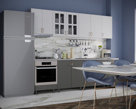 Mobila Bucatarie - Bucatarie Opera MDF 2.6m Alb&Gri Cenusiu