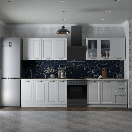 Seturi Mobila Bucatarie - Bucatarie Provence 2.6 m, MDF, Alb fibros, 260 x 60 x 200 cm