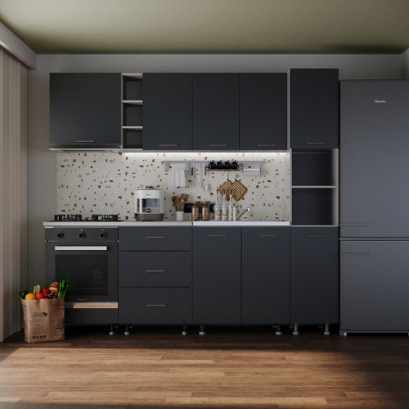 Mobila Bucatarie - Bucatarie Sena 2.4 m cu Soldat Antracit