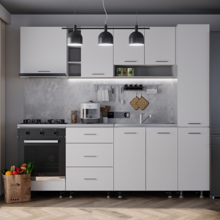 Mobila Bucatarie - Bucatarie Sena 2.4 m cu Soldat Plin Alb