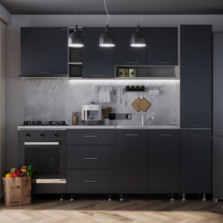 Mobila Bucatarie - Bucatarie Sena 2.4 m cu Soldat Plin Antracit