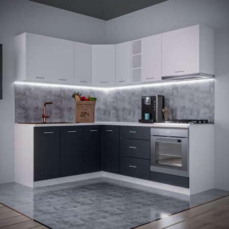 Mobila Bucatarie - Bucatarie Sena Colt 1.8 m  x 2.2 m Alb&Antracit