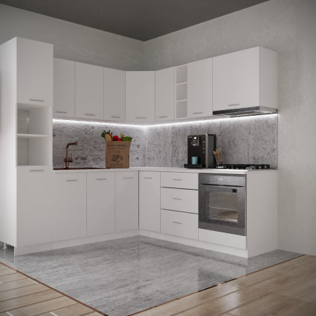 Mobila Bucatarie - Bucatarie Sena Colt  2.2m x 2.2 m Alb