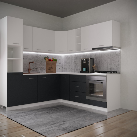 Mobila Bucatarie - Bucatarie Sena Colt  2.2m x 2.2 m Alb&Antracit