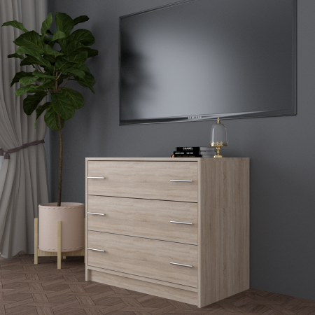 Comode Living / Sufragerie - Comoda 3 sertare, Sonoma, 80x45x70 cm