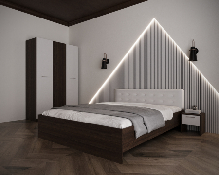 Dormitor Adria  Tapitat 3 Usi Wenge&Alb Seturi Dormitor - Dormitor Adria  Tapitat 3 Usi Wenge&Alb