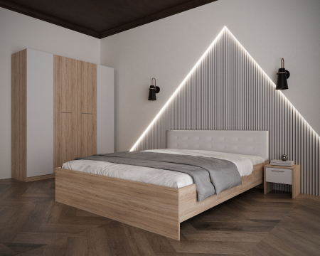 Dormitor Adria Tapitat 4 Usi Sonoma&Alb Seturi Dormitor - Dormitor Adria Tapitat 4 Usi Sonoma&Alb