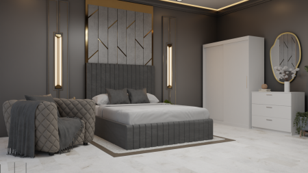 Dormitor Cairo Pat Tapitat Dressing 2 Usi Alb [1]