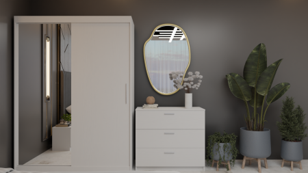 Dormitor Cairo Pat Tapitat Dressing 2 Usi Cu Oglinda Alb [3]