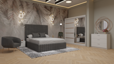 Dormitor Cairo Pat Tapitat Dressing 200x200 Alb Cu Oglinda [1]