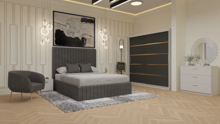 Dormitor Cairo Pat Tapitat Dressing 200x200 Alb&Gri Antracit [1]