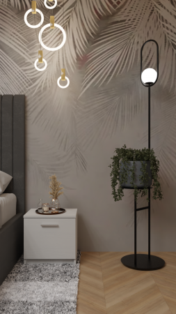 Dormitor Cairo Pat Tapitat Dressing 200x200 Alb&Gri Antracit Cu Oglinda [3]