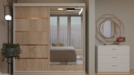 Dormitor Cairo Pat Tapitat Dressing 200x200 Alb&Sonoma cu Oglinda [2]