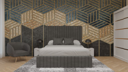 Dormitor Cairo Tapitat Dressing 250x200 3 Usi Alb Mobila Dormitor - Dormitor Cairo Tapitat Dressing 250x200 3 Usi Alb