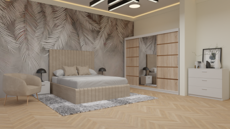 Dormitor Cairo Tapitat Dressing 250x200 3 Usi Cu Oglinda Alb&Sonoma [1]