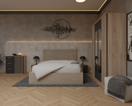 Dormitor Dallas Cu Pat Lotus Tapitat Mobilier Dormitor - Dormitor Dallas Cu Pat Lotus Tapitat