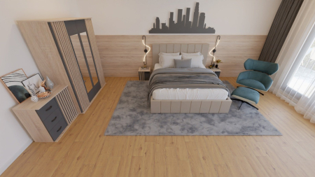 Dormitor Dallas Cu Pat Nobless Tapitat Bej [4]