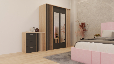 Dormitor Dallas Cu Pat Nobless Tapitat Roz [2]