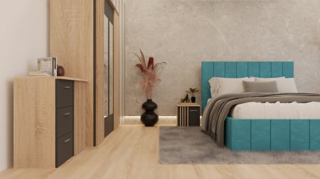 Dormitor Dallas Cu Pat Nobless Tapitat Turcoaz [2]